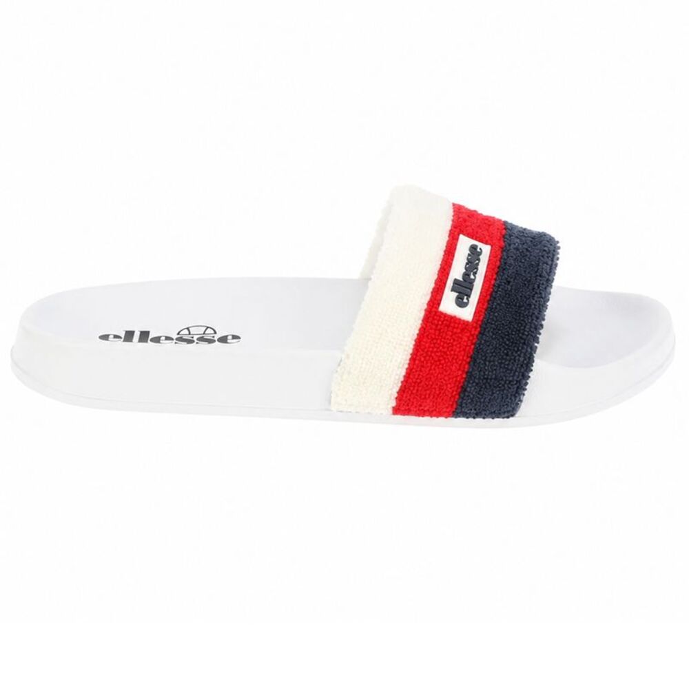 Ellesse Mens Triple Stripe Terrycloth Open Toe Slides / White/Red